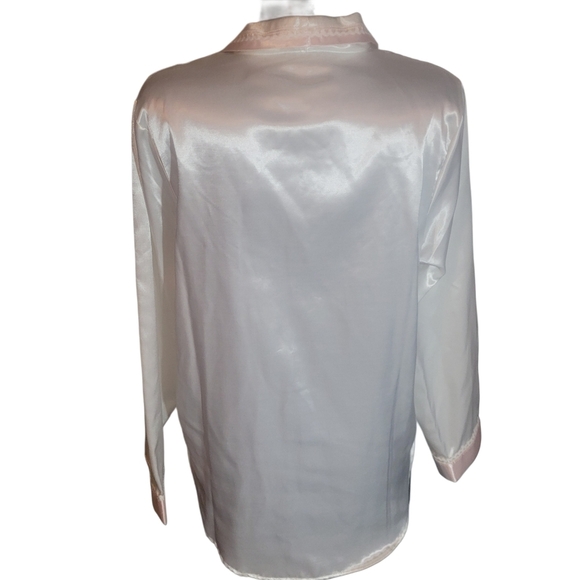 Carroll Reed White Satin 2 Piece Pajama Set with Pink Trim M - Picture 6 of 9